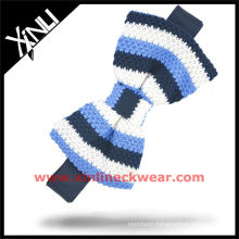 Silk Tricot Blue White Knitted Bow Tie with Vertical Stripe